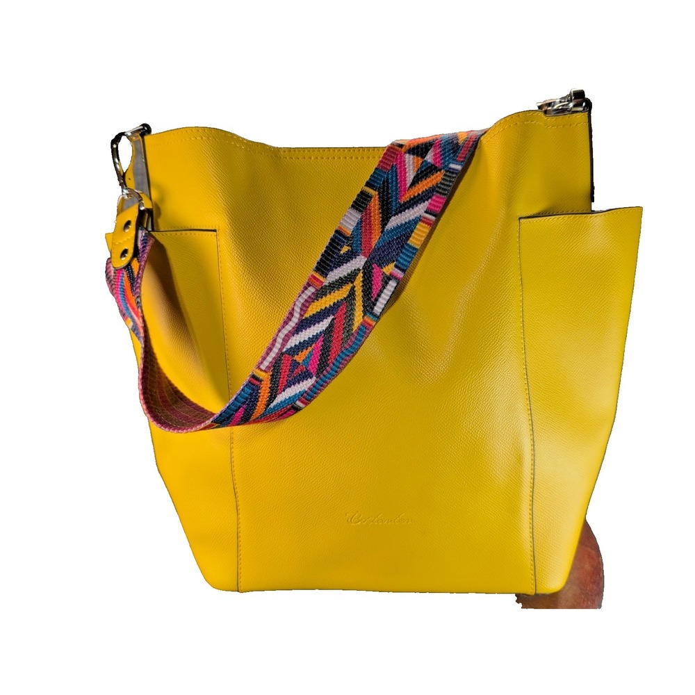 BOSTANTEN Yellow Designer Leather Handbag Pre-owned. Woven Guitar Strap.